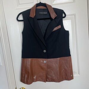 Kimberly Taylor black with faux brown leather western cowboy vest | 1X
